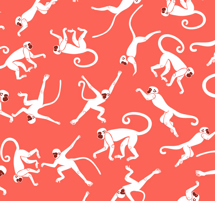 Red monkeys pattern cute animal wallpaper - TenStickers