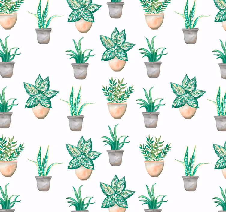 Plant pots pattern kitchen wallpaper - TenStickers