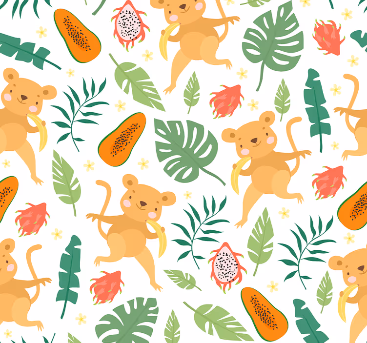 Monkey jungle motif cute animal wallpaper - TenStickers