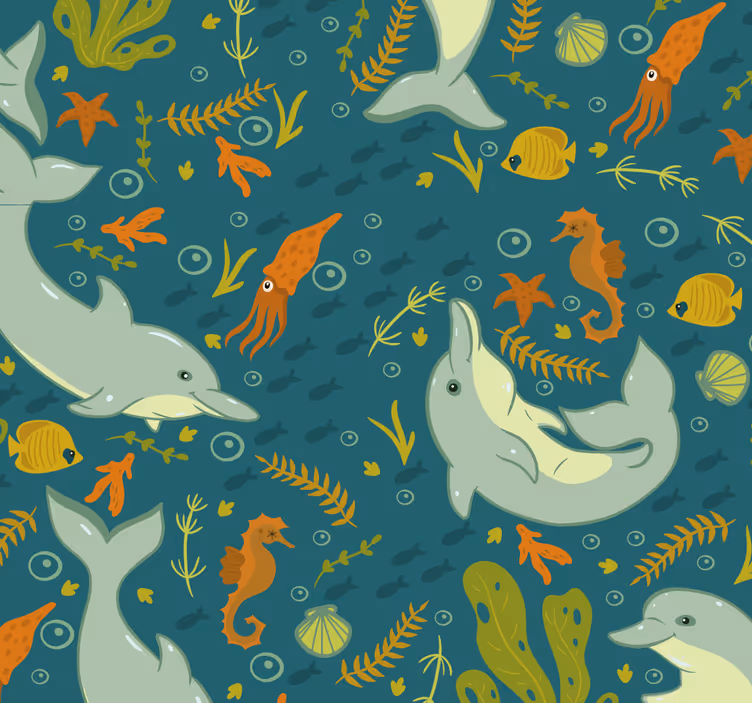 Underwater Fauna cute animal wallpaper - TenStickers