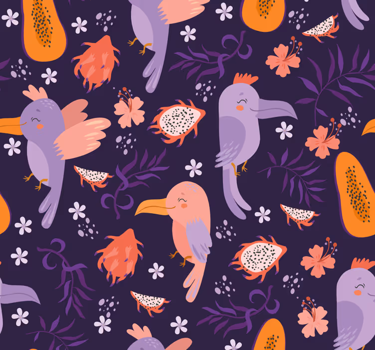 Tropical Bird Pattern cute animal wallpaper - TenStickers