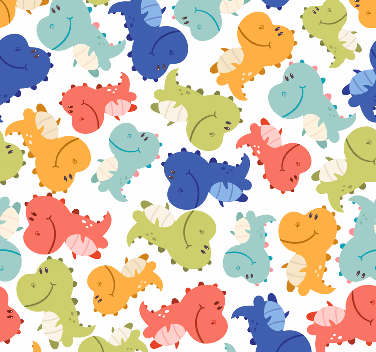 Cheerful Dinosaur Pattern dino wallpaper - TenStickers