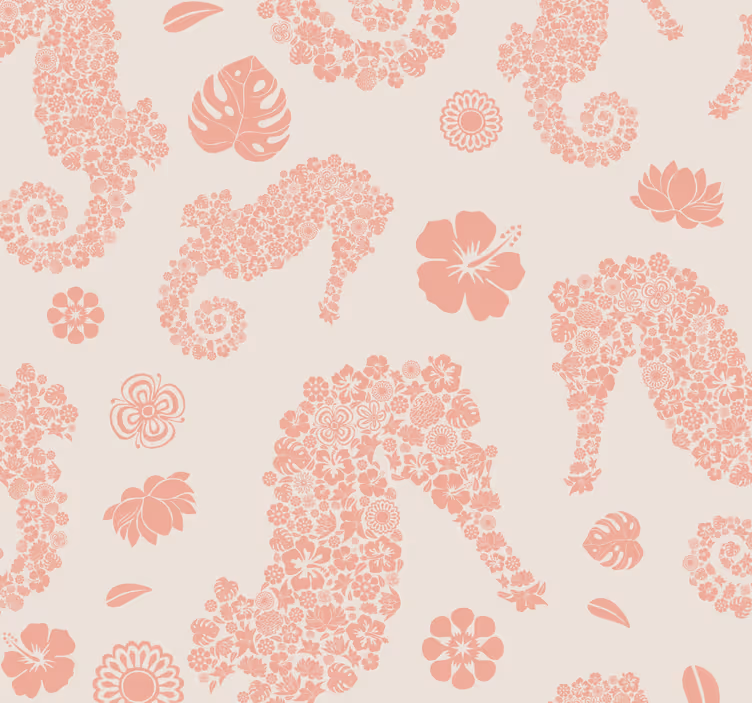 Seahorse Floral Pattern cute animal wallpaper - TenStickers