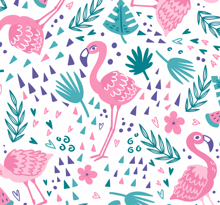 Flamingo Patterns cute animal wallpaper - TenStickers