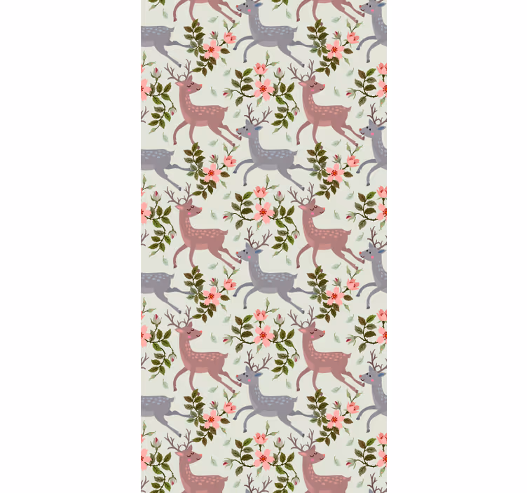 Deer Floral Pattern cute animal wallpaper - TenStickers