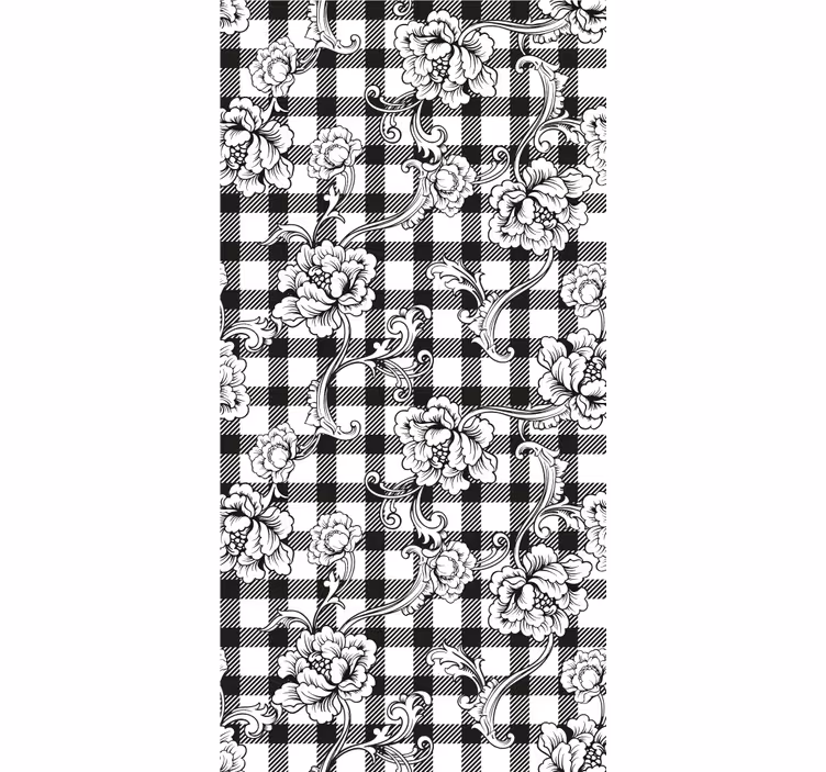 Floral Checkerboard wallpaper flowery - TenStickers