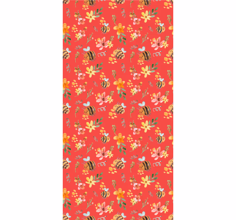 Bee Floral Pattern flowers wallpaper - TenStickers