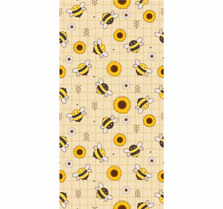 Bee Sunflower Pattern cute animal wallpaper - TenStickers