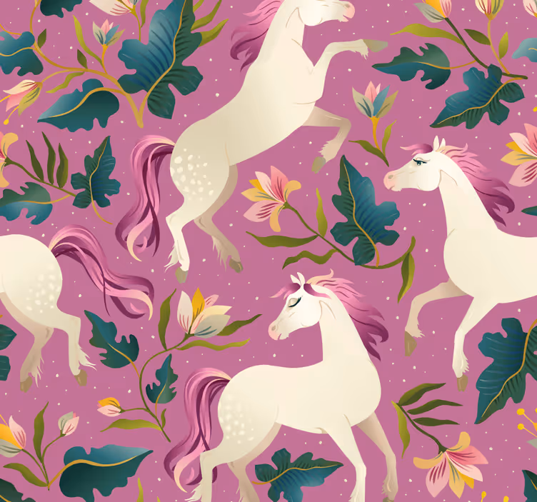 Floral Unicorn Design wallpaper horses - TenStickers