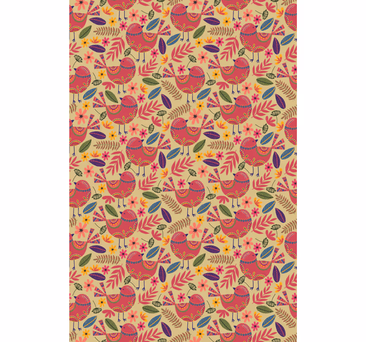 Ornamental Avian wallpaper flowery - TenStickers