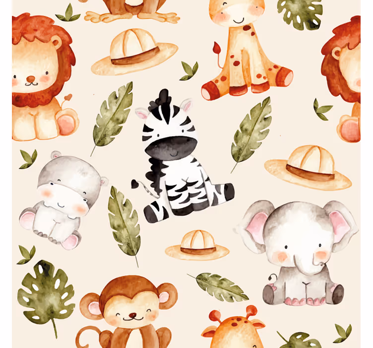 Safari Wildlife Companions cute animal wallpaper - TenStickers