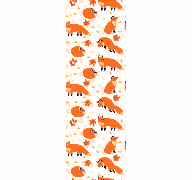 Fox Autumn Pattern cute animal wallpaper - TenStickers