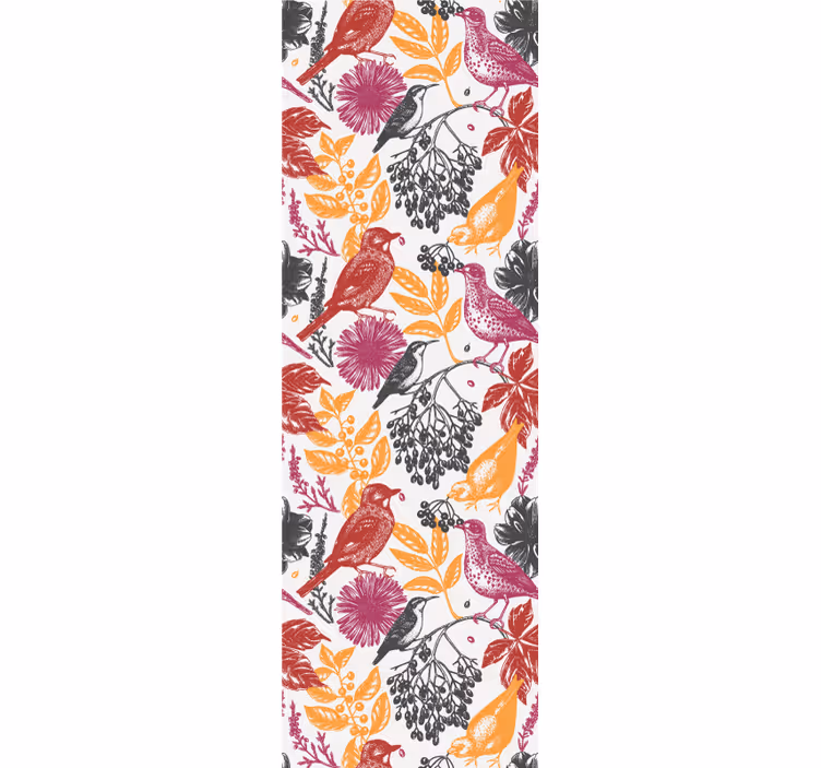 Colorful Flowers and Leaves birds wallpaper - TenStickers