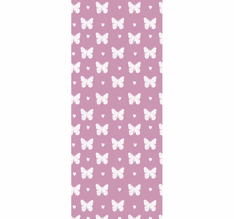 Butterfly wallpaper in white and pink heart pattern - TenStickers