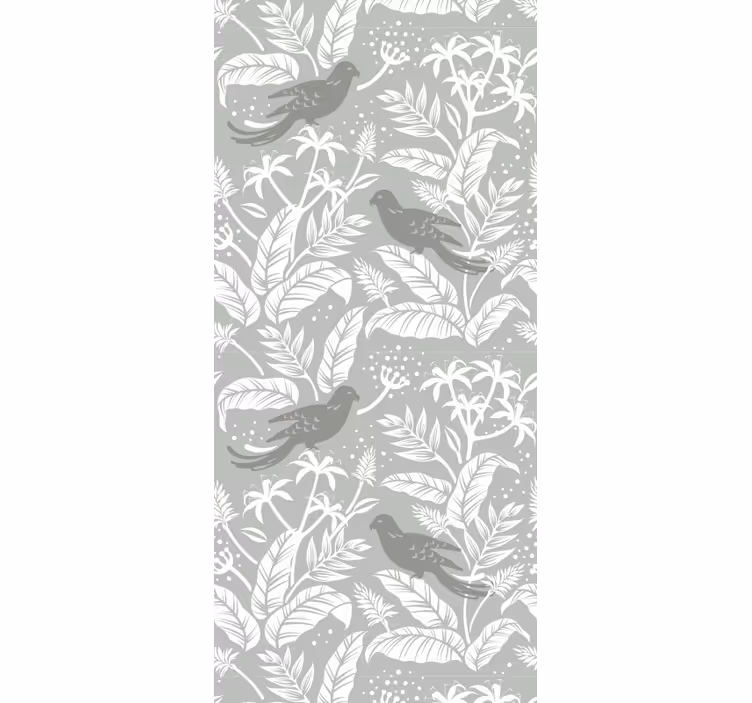 Serene gray birds leaves wallpaper - TenStickers