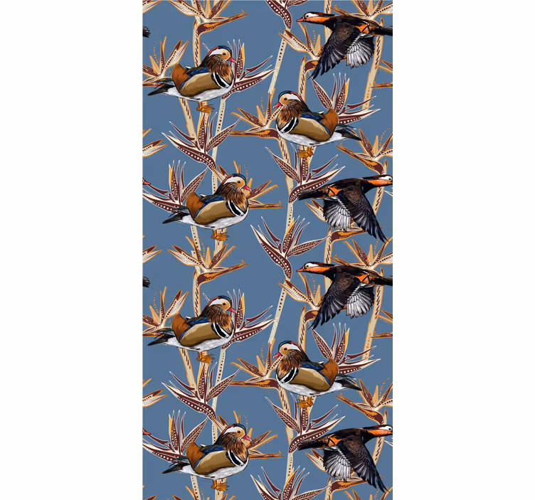 Colorful motif with branches birds wallpaper - TenStickers