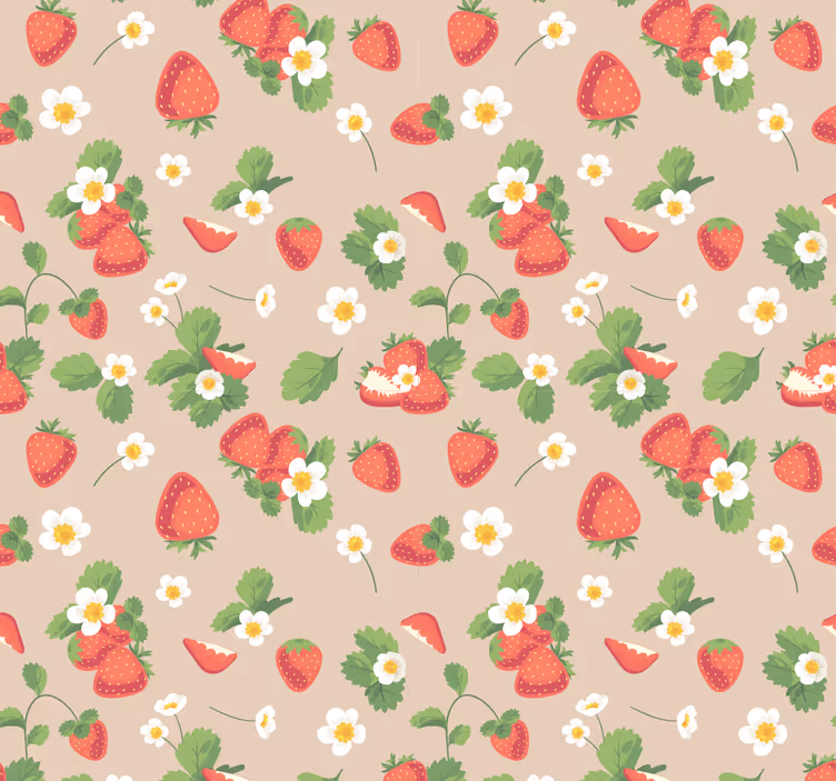 Strawberries and flowers dining room wallpaper - TenStickers