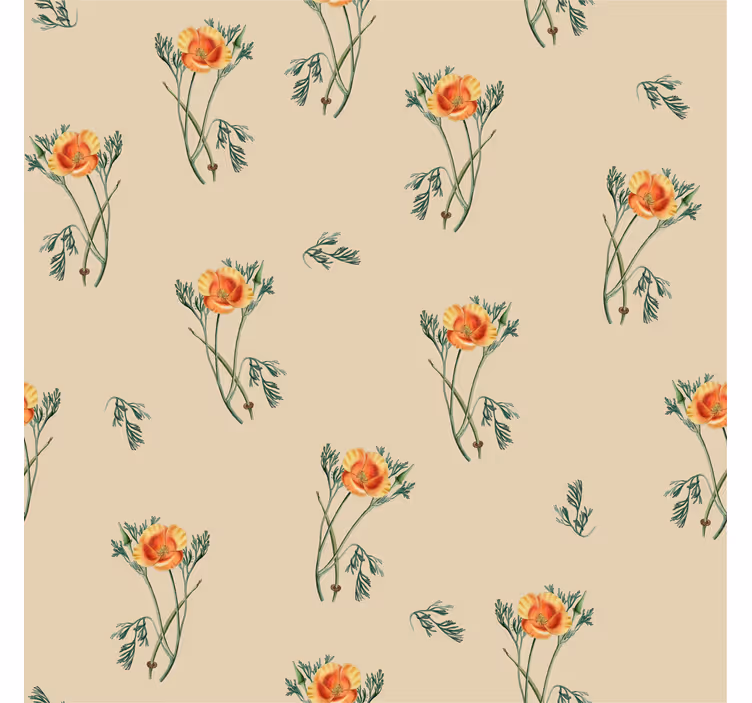 Orange Flowers Pattern Living Room Wallpaper - TenStickers