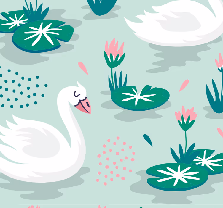 Swans Lake Pattern cute animal wallpaper - TenStickers