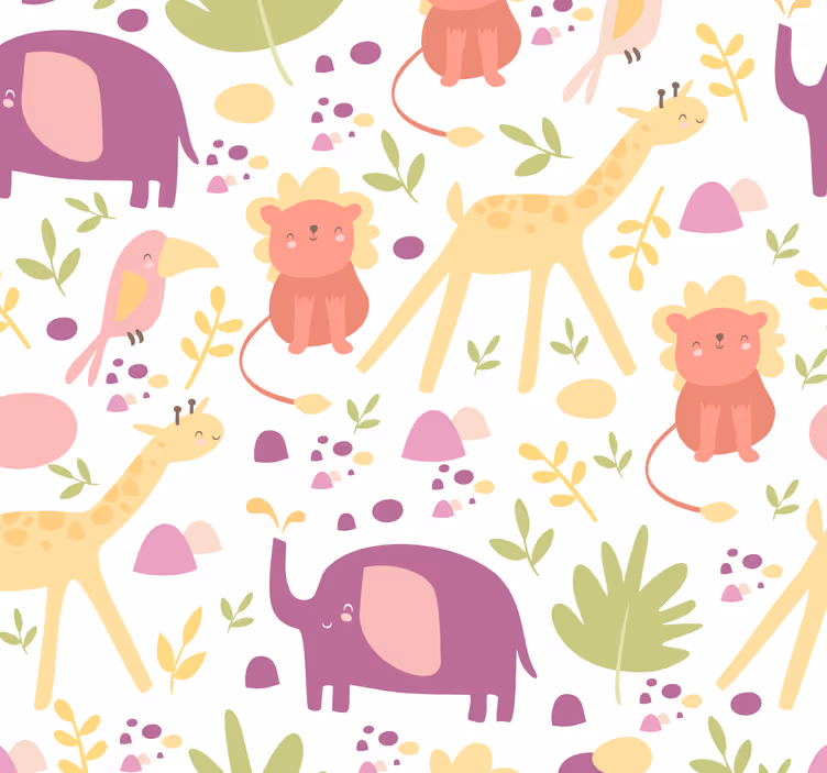 Pastel happy animals wallpaper for the nursery - TenStickers