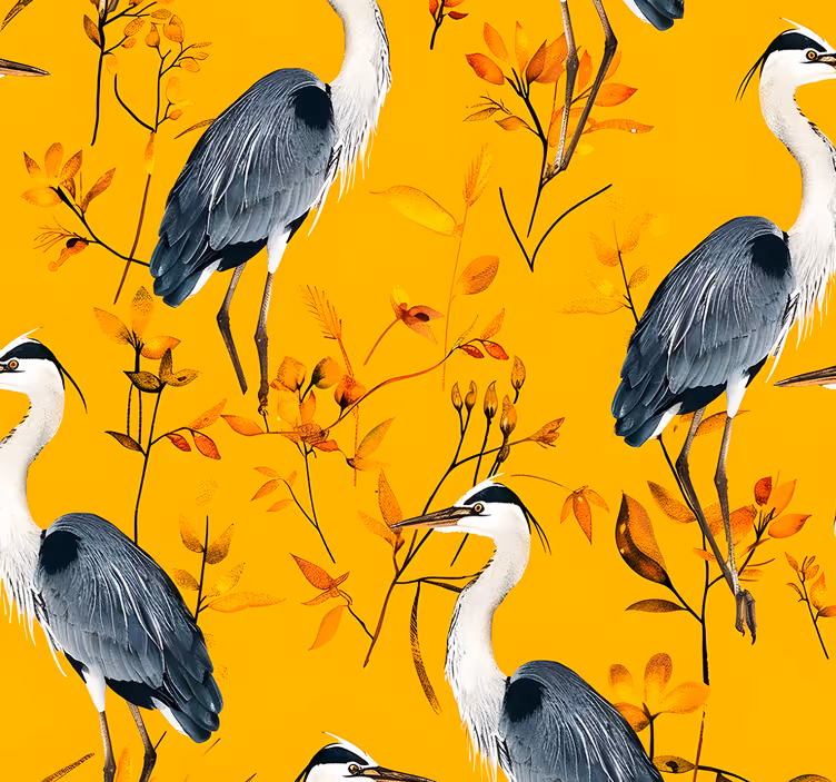 Herons pattern the yellow wallpaper - TenStickers