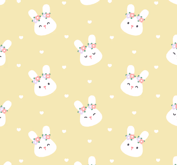 White Bunnies with Flowers cute animal wallpaper - TenStickers
