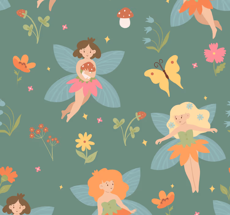 Fairy Floral Pattern wallpaper for the nursery - TenStickers