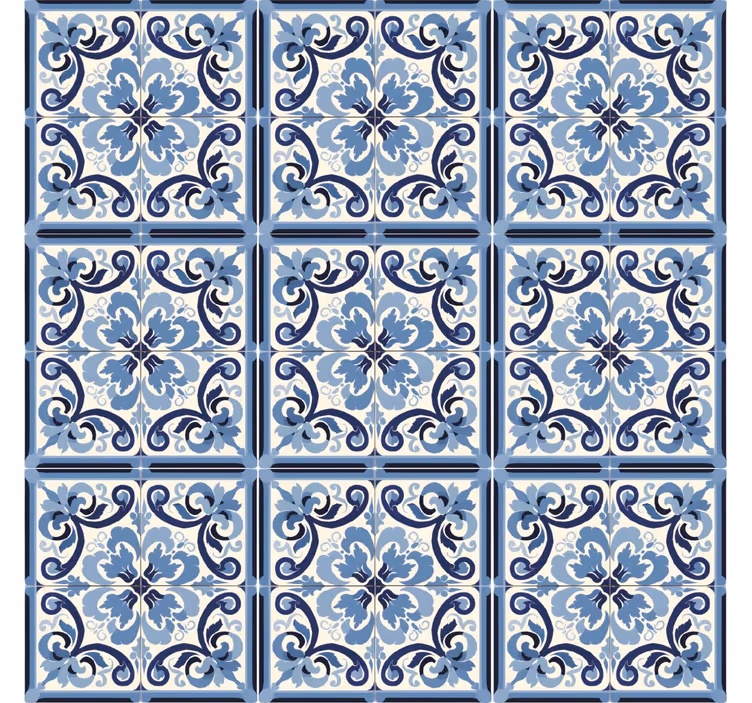 Blue and white floral pattern tiles wallpaper - TenStickers