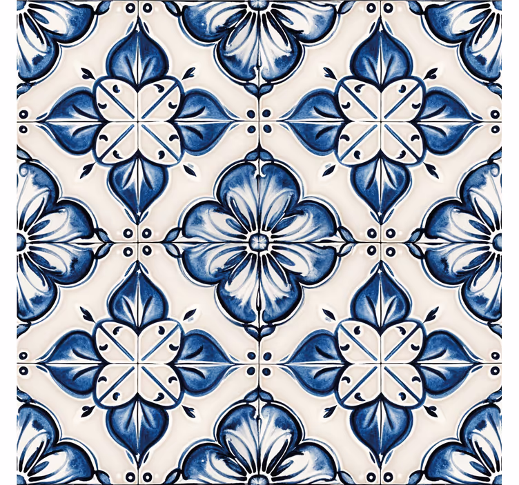 Blue floral pattern tiles wallpaper - TenStickers