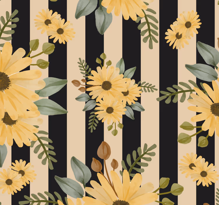 Striped Sunflower Pattern wallpaper flowery - TenStickers
