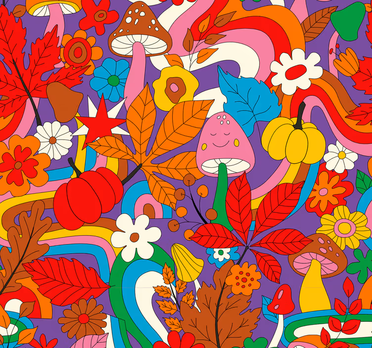 Retro colorful psychedelic flowery wallpaper - TenStickers