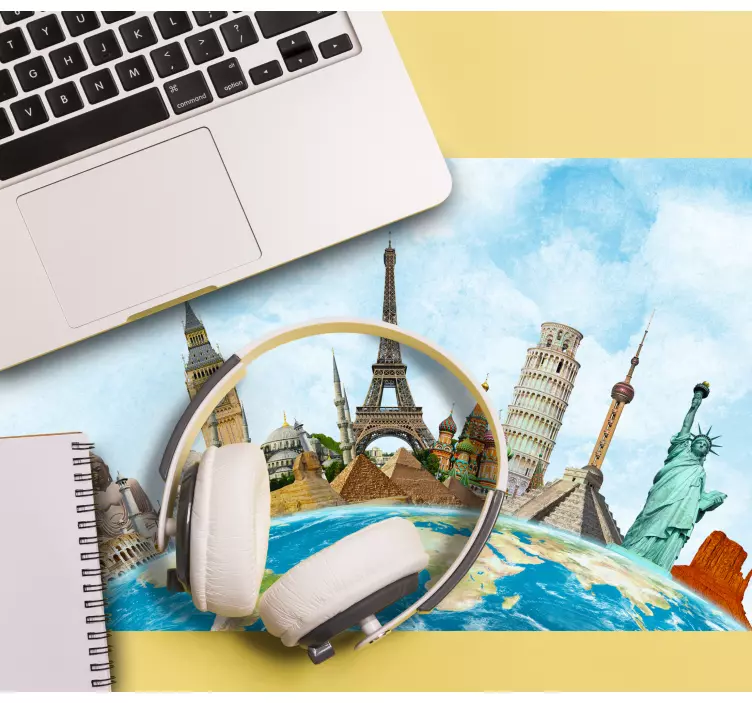 World famous monuments world map XXL mouse pad - TenStickers