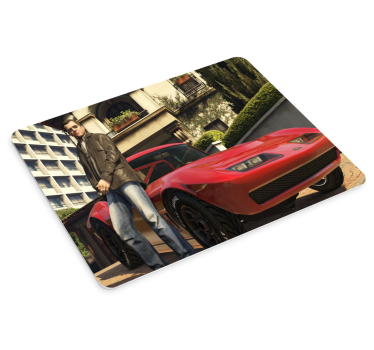 Gaming mouse pad character next to red vehicle - TenStickers