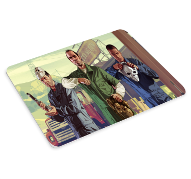 Gaming mouse pad with three characters holding masks - TenStickers
