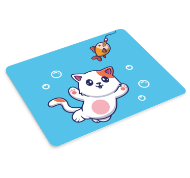 Gaming mouse pad playful cat fishing adventure - TenStickers