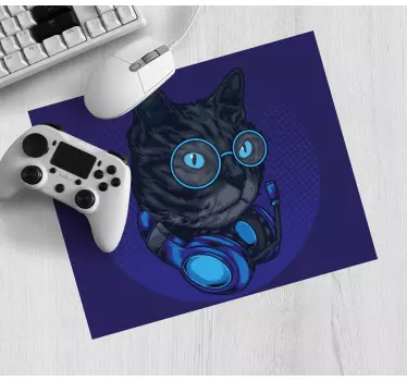 Gaming mouse pad cool cat headphones - TenStickers