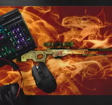 Gaming mouse pad fiery sniper rifle - TenStickers