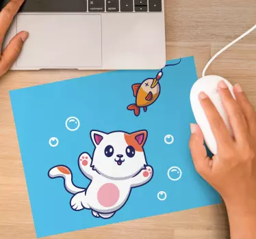 Gaming mouse pad playful cat fishing adventure - TenStickers