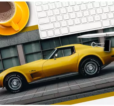 Sleek yellow sports car gaming mouse pad - TenStickers