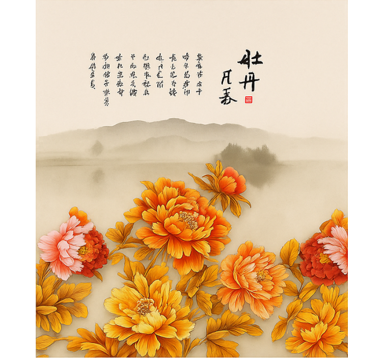 Peony landscape art living room blind - TenStickers