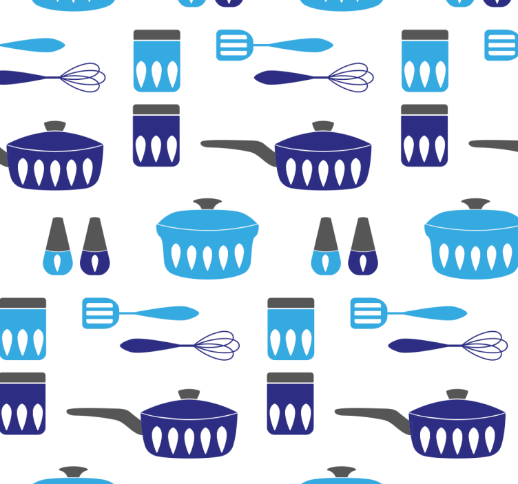 Blinds in a kitchen with blue utensils pattern - TenStickers