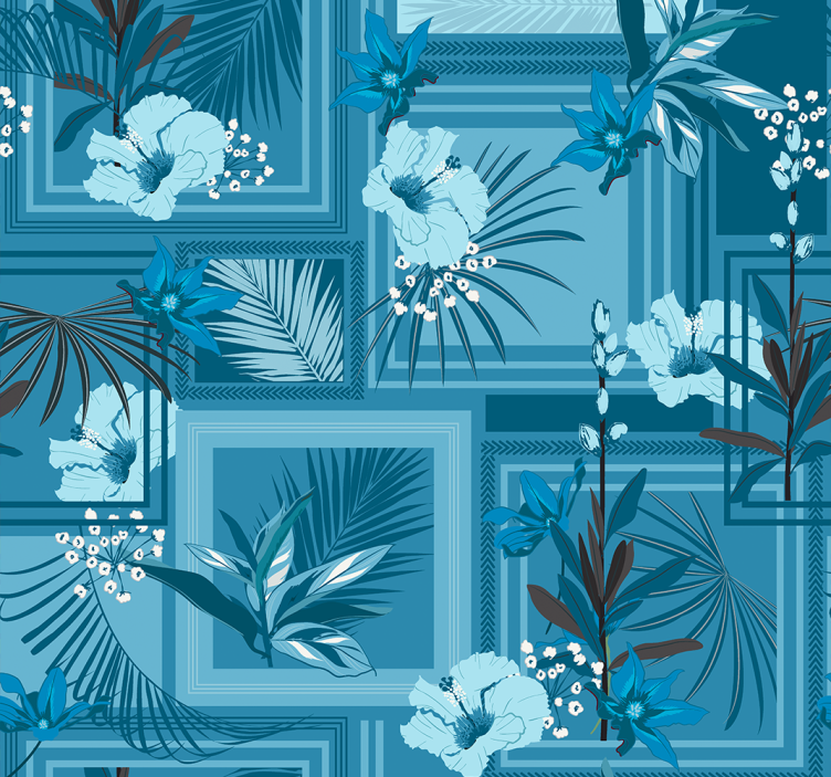 Bathroom blind in blue floral design - TenStickers