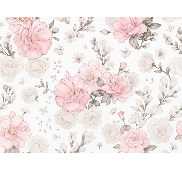 Roller blind pink floral design in grey - TenStickers