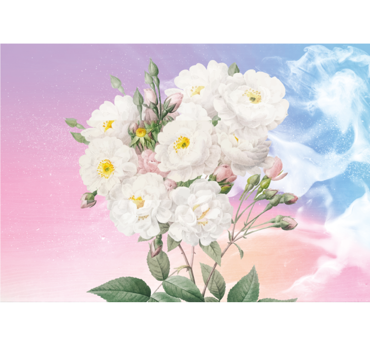 White flowers with blue and orange blinds in a kitchen - TenStickers