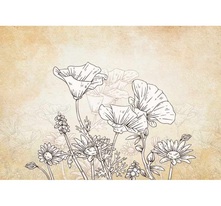 Roller blind beige vintage meadow design - TenStickers