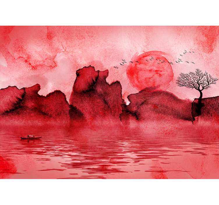 Blind red chinese ink landscape - TenStickers
