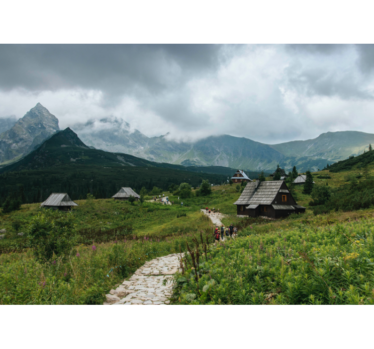 Green roller blind wooden houses in tatra mountains - TenStickers