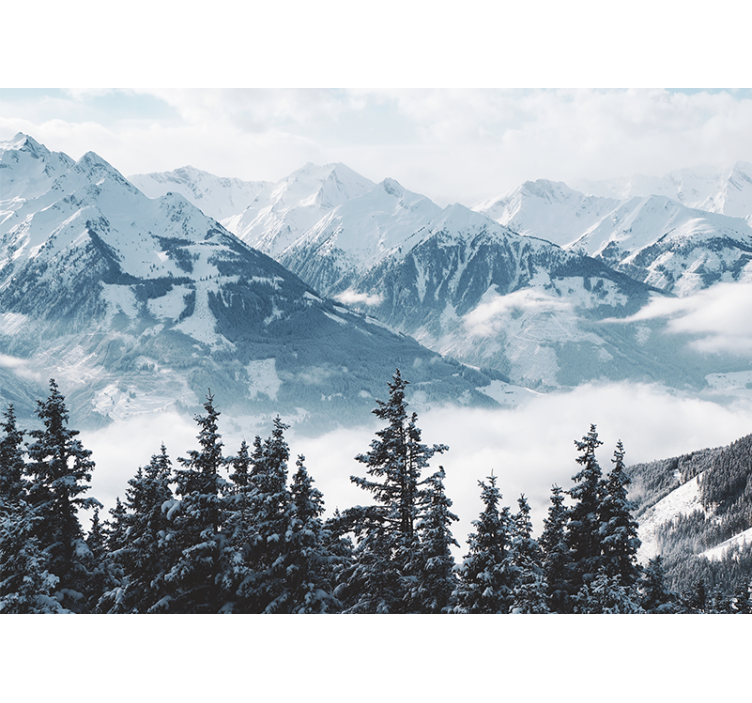 Living room blind with snowy mountains and trees - TenStickers