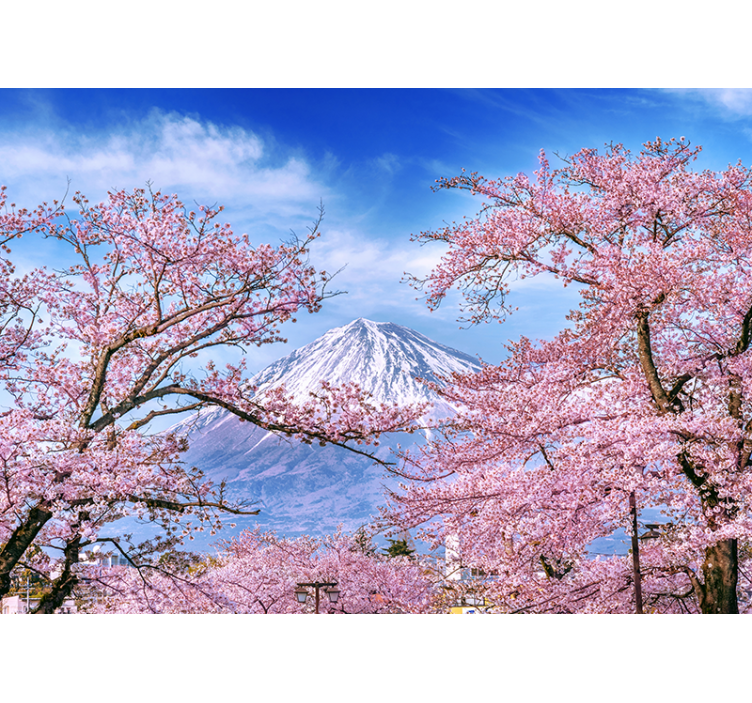 Living room blind mountain cherry blossom - TenStickers