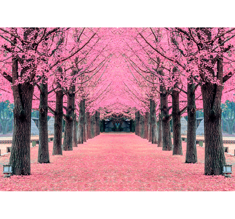 Living room blind with pink trees from nami island - TenStickers